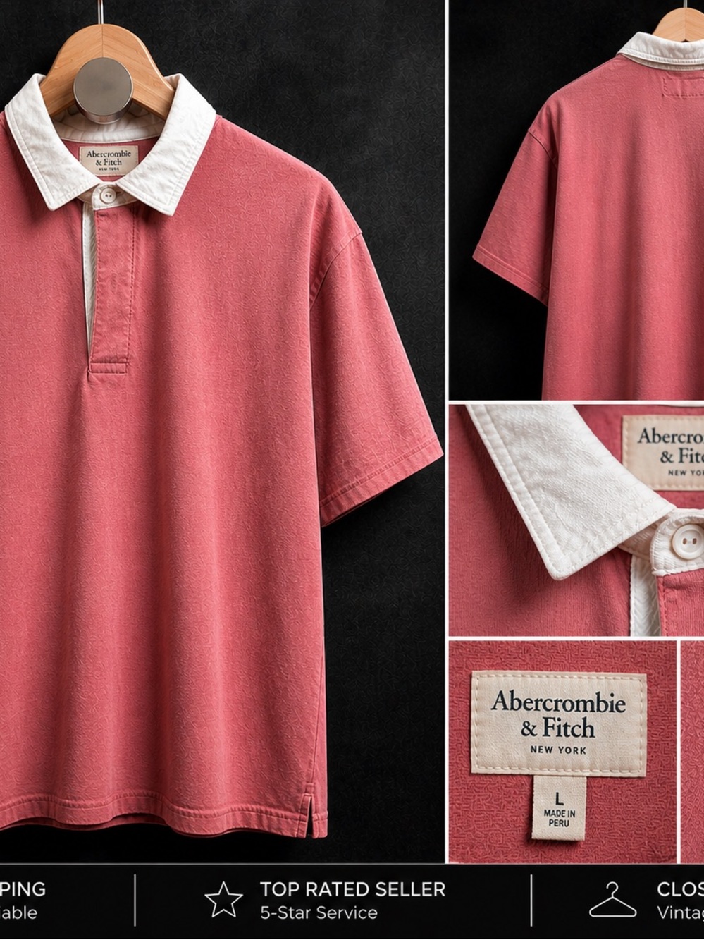 Abercrombie & Fitch Men's Rose Red Polo with White Collar